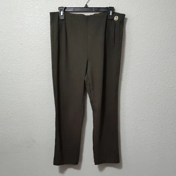 Michael Michael Kors Knit Chic Olive Green Stretch Trousers Size Large - Picture 1 of 7